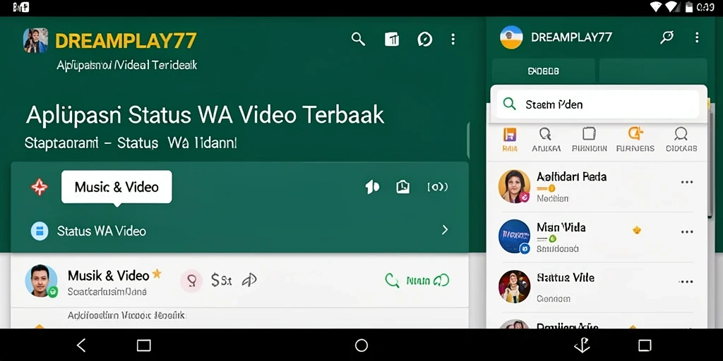 Tampilan antarmuka aplikasi DREAMPLAY77 untuk Status WA Video.