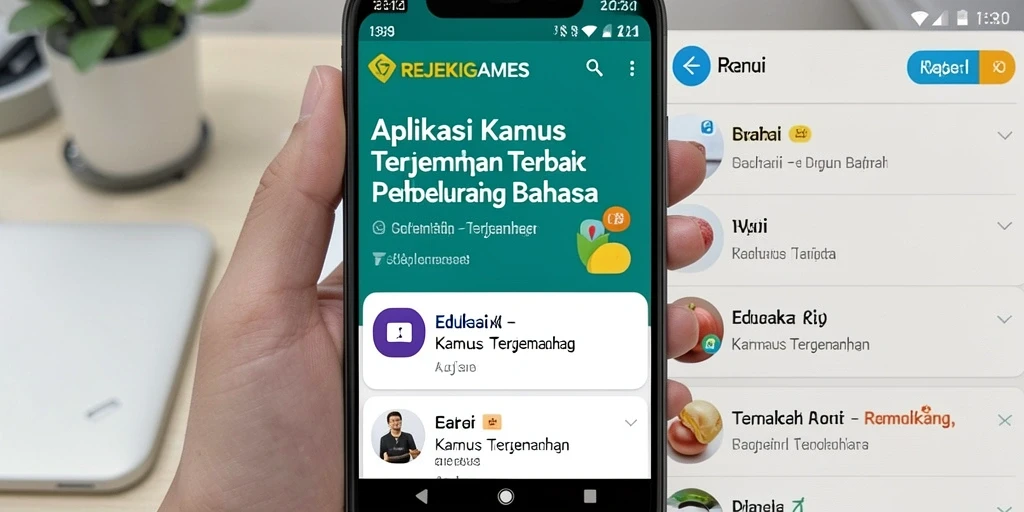 Tampilan antarmuka aplikasi Kamus Terjemahan REJEKIGAMES yang ramah pengguna.