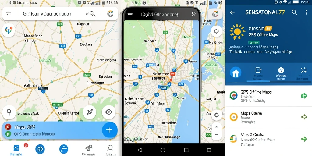 Tampilan antarmuka SENSATIONAL77 dengan fungsi GPS Offline Maps yang intuitif.